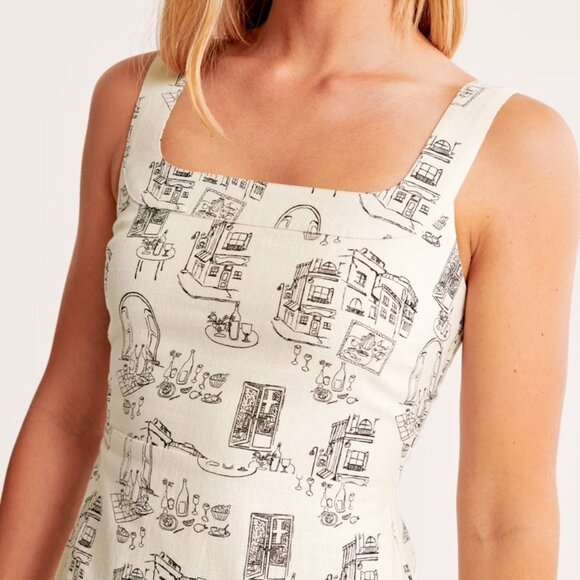 Like New A&F Women's Linen-Blend Wide Strap Mini Dress Sz LP - Picture 2 of 5